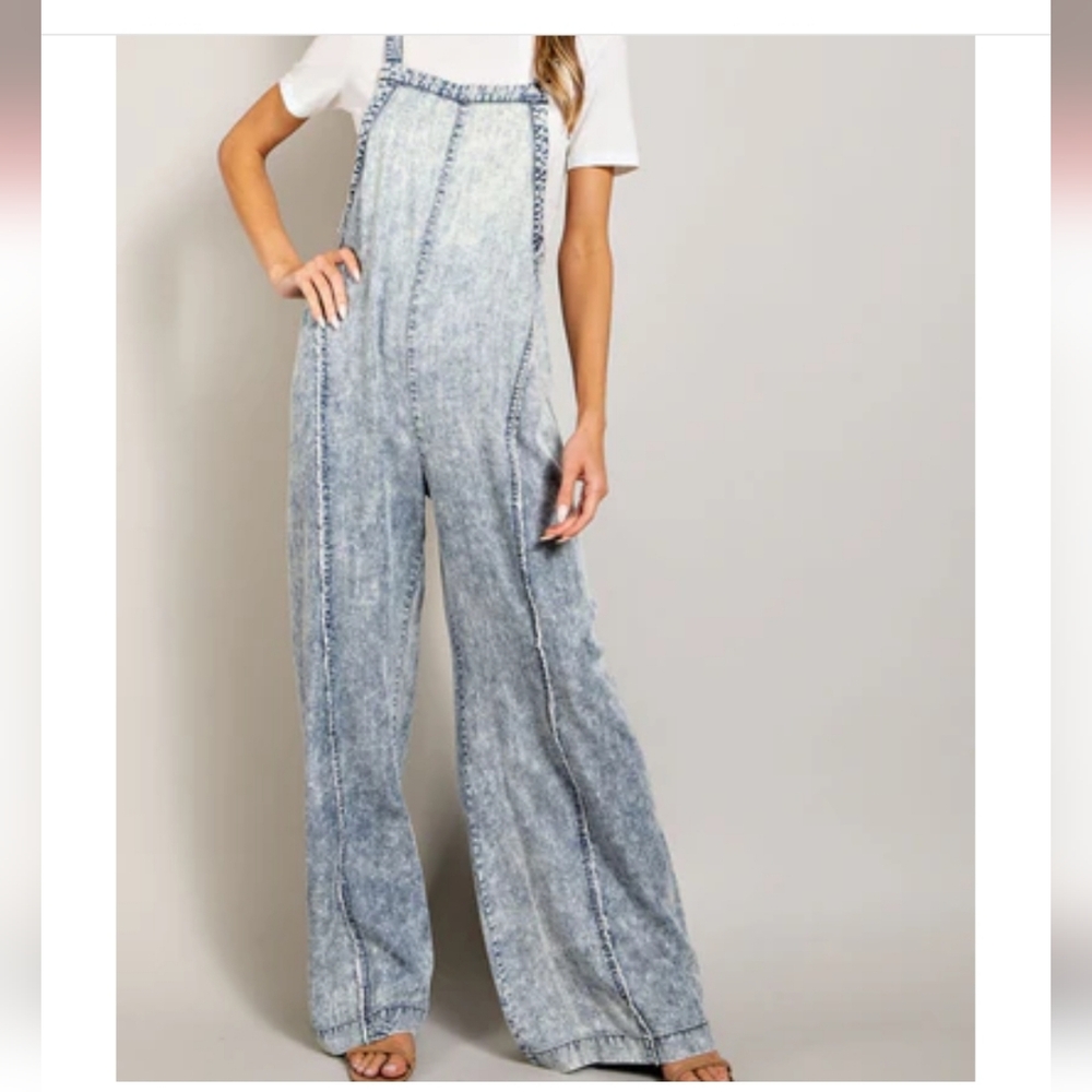 ee:some Mineral Washed Tie Dye Oversized Jumpsuit in Denim 1X